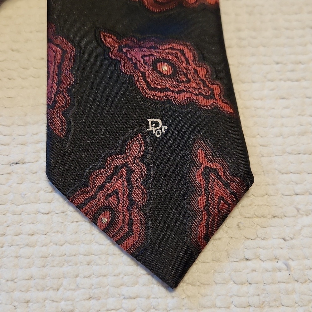 Vintage Christian Dior Monsieur silk Blend black Rust Medalion jacquard neck tie